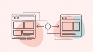 Ilustrace zpětného odkazu (backlink) mezi dvěma webovými stránkami, znázorněná propojením přes hypertextový odkaz.